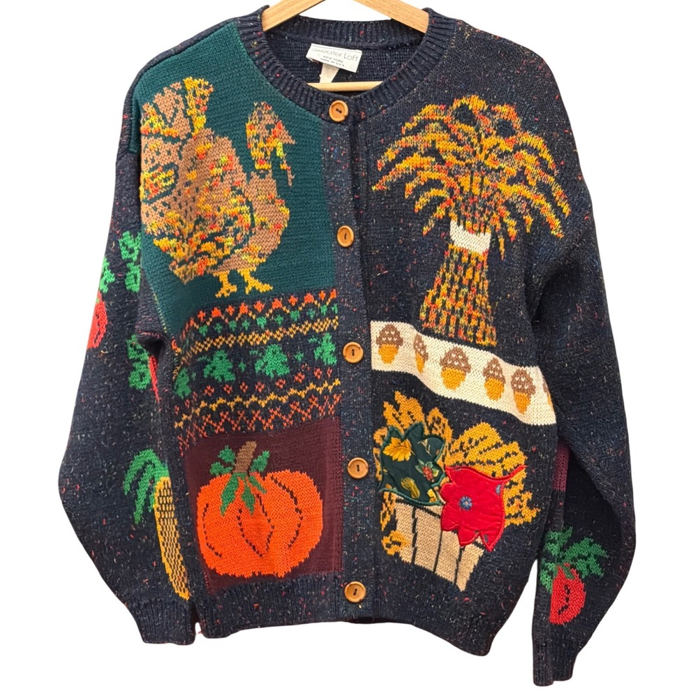 Vintage Sweater Loft Cardigan Grandmacore Thanksgiving Autumnal Novelty Sweater